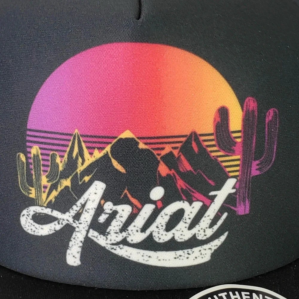 Ariat Trucker Hat Mens Snapback Adjustable Black New Sunset Desert Graphic